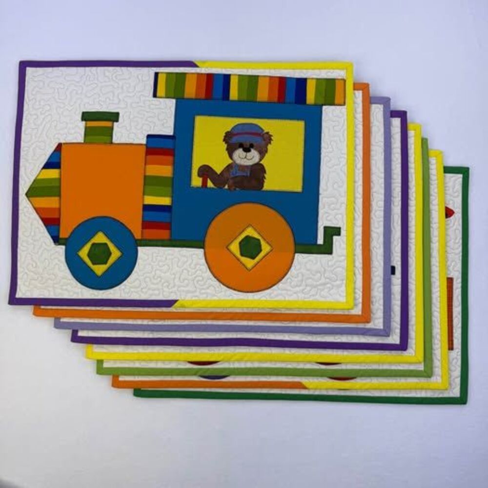 "Circus Train" Quilt Placemats Colorful Handmade Animals Wall Hanging